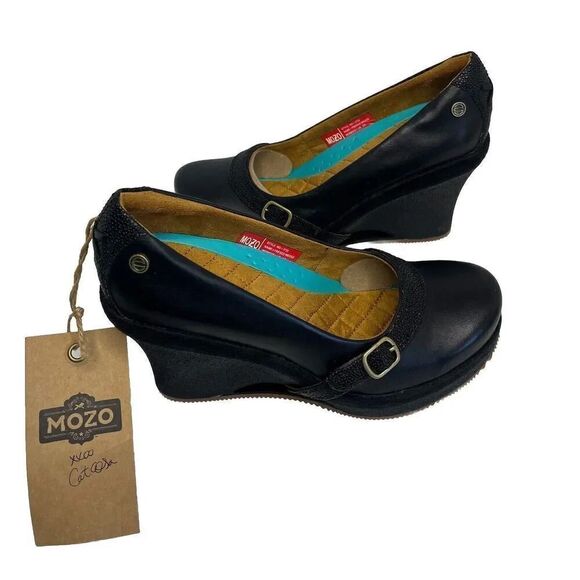 MOZO NWT Fresco Black Platform Wedge Buckle Shoe Heels Women's Size 6.5 - Picture 3 of 12